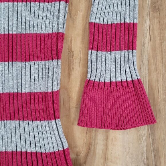 💚Pink Rose Gray & Pink Striped Button Cowl Neck 3/4 Sleeve Sweater Large - Picture 10 of 13